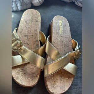 Gold bamboo slides Lilly Pulitzer size 10